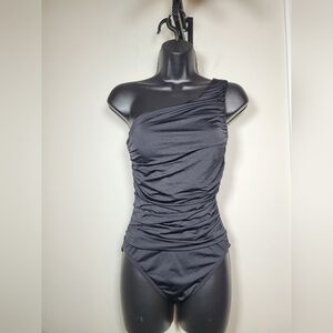 La Blanca Island Goddess One Shoulder Ruched One Piece Swim Suit sz 4 LB4KV14